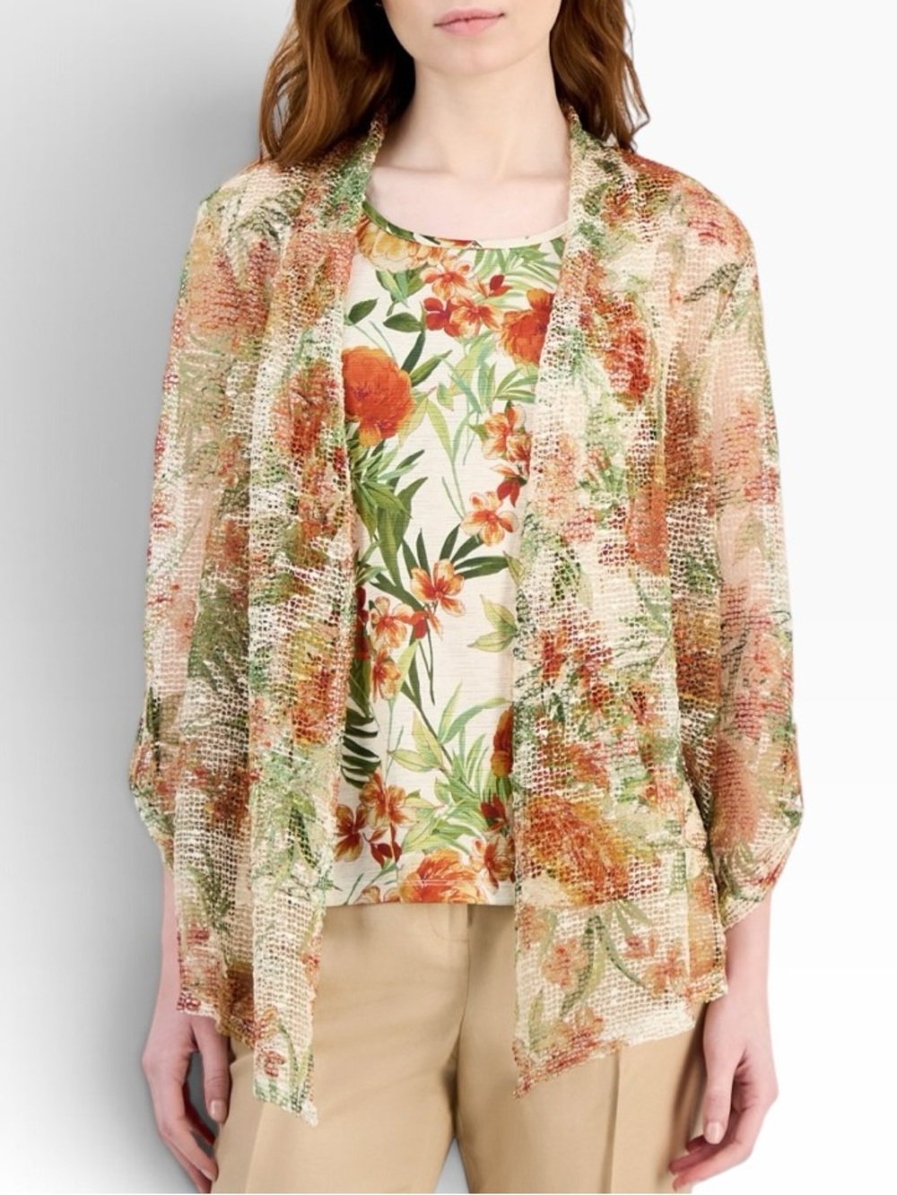 Kasper Floral Mesh Open Front 2 Piece Set with Tank NEW Size Medium